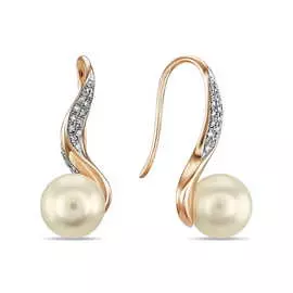 Золотые серьги c бриллиантами и жемчугом