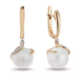 Золотые серьги c бриллиантами и жемчугом