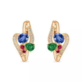Золотые серьги c бриллиантами, изумрудами, рубинами и сапфирами