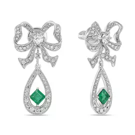 Золотые серьги c бриллиантами, изумрудом и сапфирами