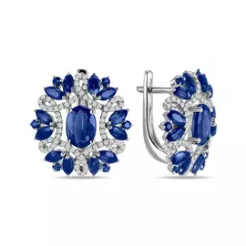 Золотые серьги c бриллиантами, кианитом и сапфирами