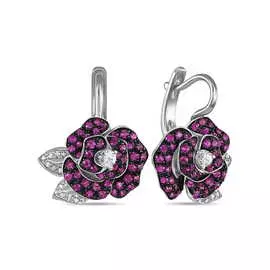 Золотые серьги c бриллиантами, рубинами и сапфирами