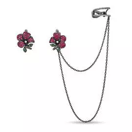 Золотые серьги c бриллиантами, рубином и цаворитом