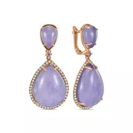 Золотые серьги c бриллиантами, сапфирами и дуплет аметист/жадеитами