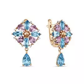 Золотые серьги c аметистами, топазом и бриллиантами