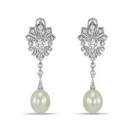 Золотые Серьги c бриллиантами, жемчугом и цветными сапфирами