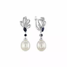 Золотые Серьги c бриллиантами, жемчугом и сапфирами