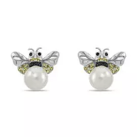 Золотые серьги c бриллиантами, жемчугом и сапфирами