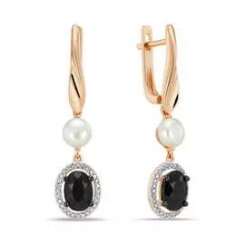 Золотые серьги c бриллиантами, жемчугом и сапфирами