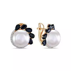 Золотые серьги c бриллиантами, жемчугом и сапфирами