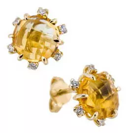 Золотые серьги c цитрином и фианитами