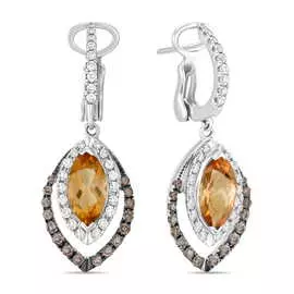 Золотые Серьги c цитрином и бриллиантами