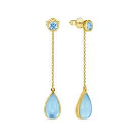 Золотые серьги c дуплет топаз/перламутрами и топазом