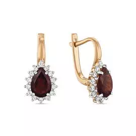 Золотые Серьги c гранатами и фианитами