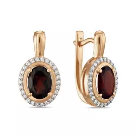 Золотые Серьги c гранатами и фианитами
