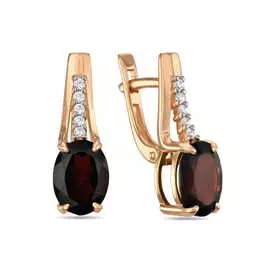Золотые Серьги c гранатами и фианитами