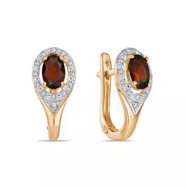 Золотые Серьги c гранатами и фианитами