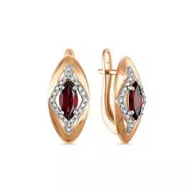 Золотые Серьги c гранатами и фианитами