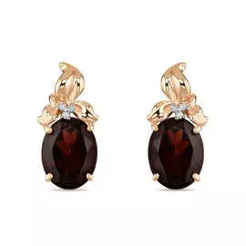 Золотые серьги c гранатами и фианитами