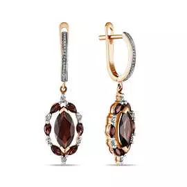 Золотые серьги c гранатами и сапфирами