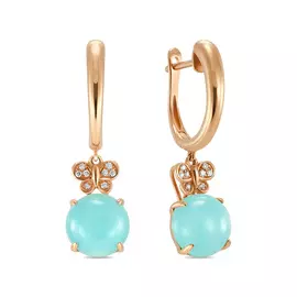 Золотые серьги c халцедоном и бриллиантами