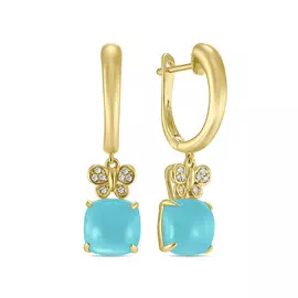 Золотые серьги c халцедоном и бриллиантами