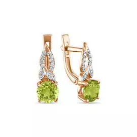 Золотые серьги c хризолитами и фианитами