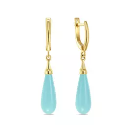 Золотые серьги c имитацией бирюзы