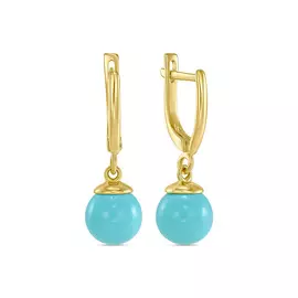 Золотые серьги c имитацией бирюзы