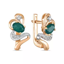 Золотые Серьги c бриллиантами и изумрудами
