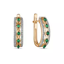 Золотые серьги c бриллиантами и изумрудами