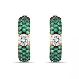 Золотые серьги c изумрудами и фианитами