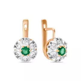 Золотые серьги c изумрудами и фианитами