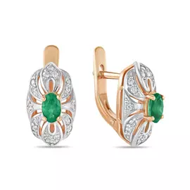 Золотые Серьги c изумрудами и фианитами