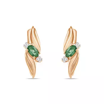 Золотые Серьги c изумрудами и фианитами