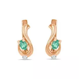 Золотые серьги c изумрудами и фианитами