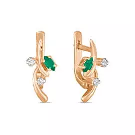 Золотые серьги c изумрудами и фианитами