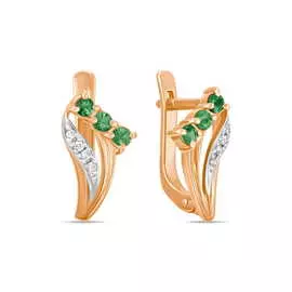 Золотые серьги c изумрудами и фианитами