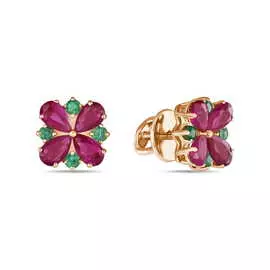 Золотые серьги c изумрудами и рубинами