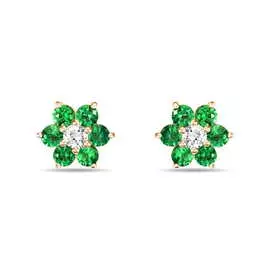 Золотые серьги c изумрудами и сапфирами