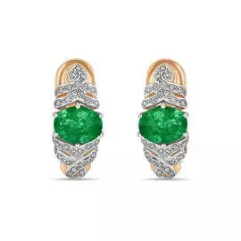 Золотые серьги c бриллиантами и изумрудом