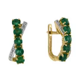 Золотые серьги c бриллиантами и изумрудами