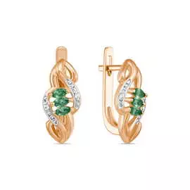 Золотые серьги c изумрудом и фианитами