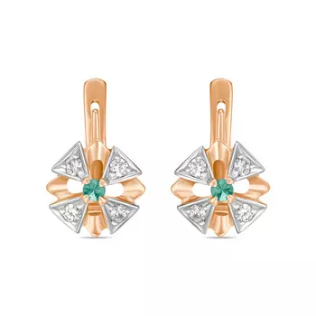 Золотые серьги c изумрудом и фианитами