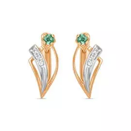 Золотые серьги c изумрудом и фианитами