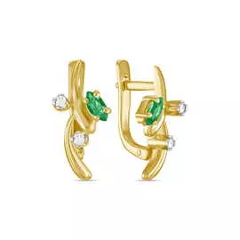 Золотые серьги c изумрудом и фианитами