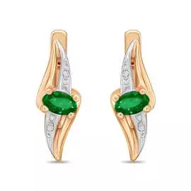 Золотые серьги c изумрудом и фианитами