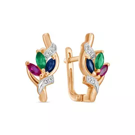 Золотые серьги c бриллиантами, изумрудами, рубинами и сапфирами