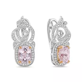 Золотые Серьги c кунцитами, бриллиантами и цветными сапфирами