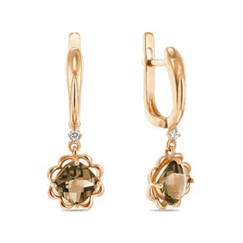 Золотые Серьги c кварцем и фианитами